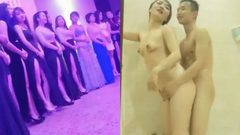 广东桑拿会所1600元选的包臀裙性感美女,男的太能操了把美女干的受不了跳床下又拉上去干